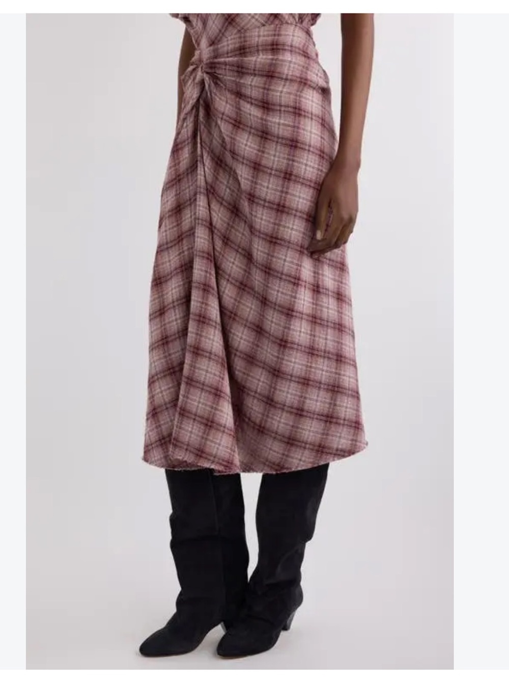 Isabel Marant Pink Plaid Twist-Front Midi Skirt
